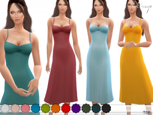  The Sims Resource: Ruched V Neck Midi Dress by ekinege