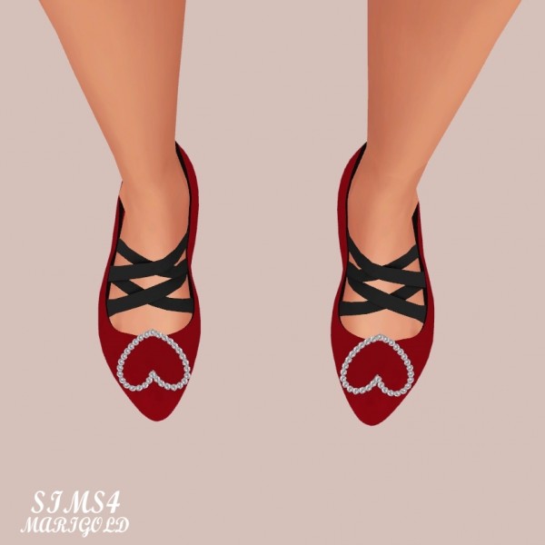  SIMS4 Marigold: Heart Flat Shoes With X Strap