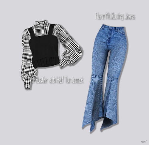  Mini Sims: Knit Bustier with Half Turtleneck and Flare Fit Cutting Jeans