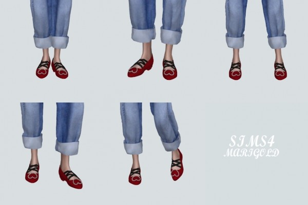  SIMS4 Marigold: Heart Flat Shoes With X Strap
