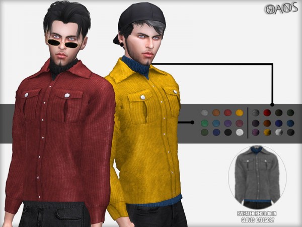  The Sims Resource: Corded Velvet Shirt With Turtleneck Sweater by OranosTR