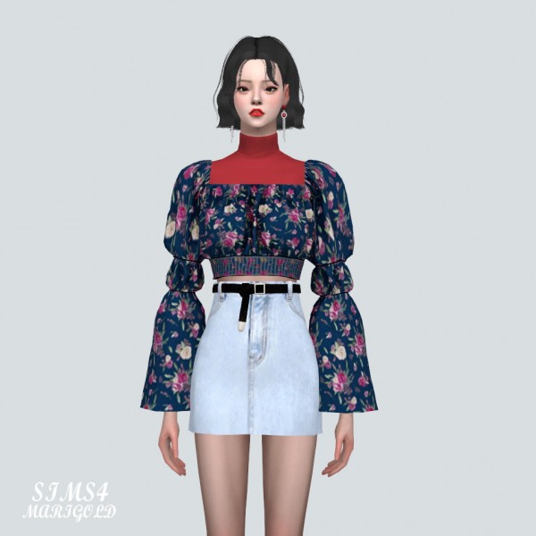  SIMS4 Marigold: Love Puff Sleeves Blouse With Turtle Neck
