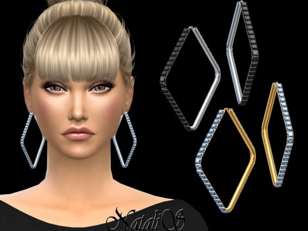  The Sims Resource: Square crystal hoop earrings by NataliS