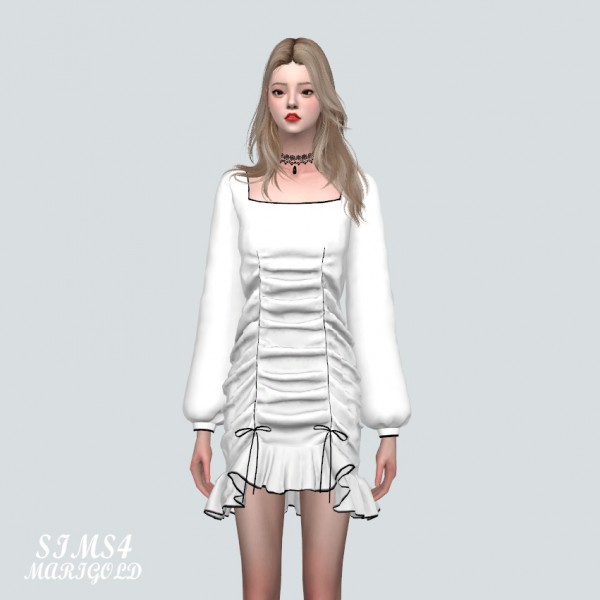  SIMS4 Marigold: Square Neck Shirring Frill Mini Dress