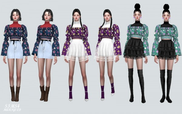  SIMS4 Marigold: Love Puff Sleeves Blouse With Turtle Neck