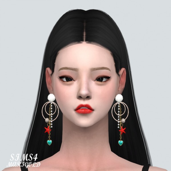 SIMS4 Marigold: Heart Sea Earring With Ring