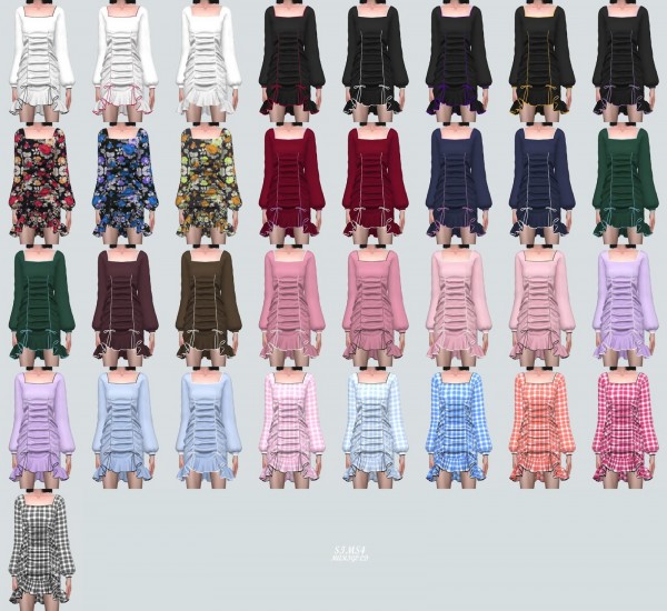  SIMS4 Marigold: Square Neck Shirring Frill Mini Dress