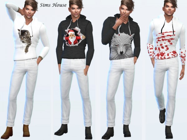  The Sims Resource: Mens Hooded Party Sweater by Sims House
