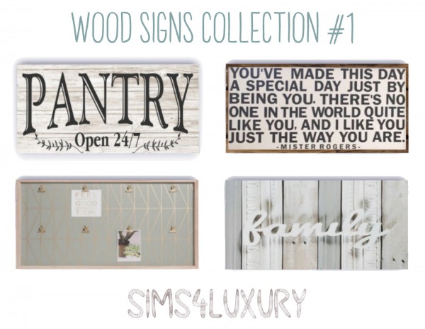  Sims4Luxury: Wood Signs Collection 1