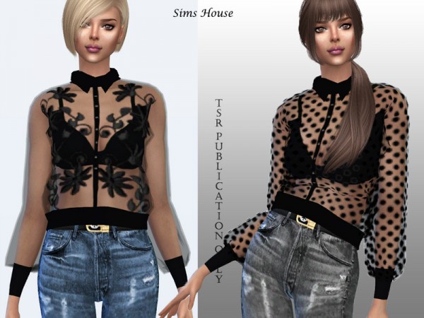  The Sims Resource: Transparent blouse with long sleeves by Sims House