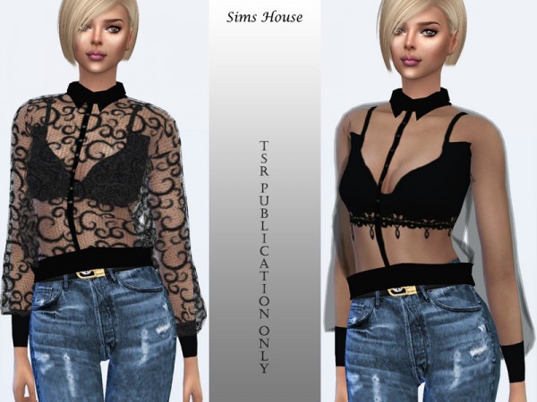  The Sims Resource: Transparent blouse with long sleeves by Sims House