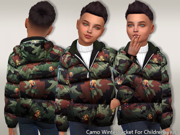  The Sims Resource: Camo Padded Jacket For Children by Pinkzombiecupcakes