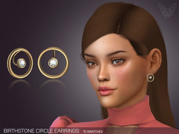 The Sims Resource: Birthstone Circle Earrings by feyona