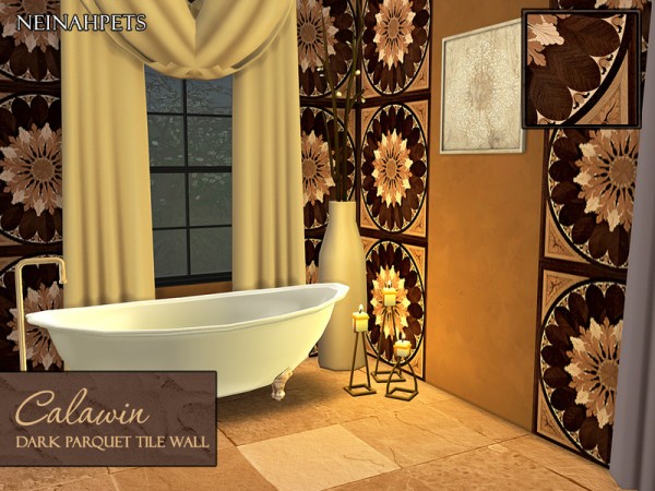  The Sims Resource: Calawin Dark Parquet Tile Wall by neinahpets