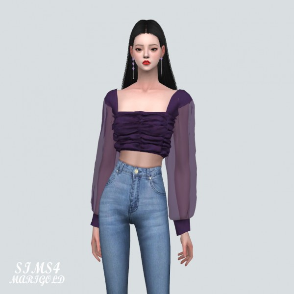 SIMS4 Marigold: See-through Shirring Blouse • Sims 4 Downloads