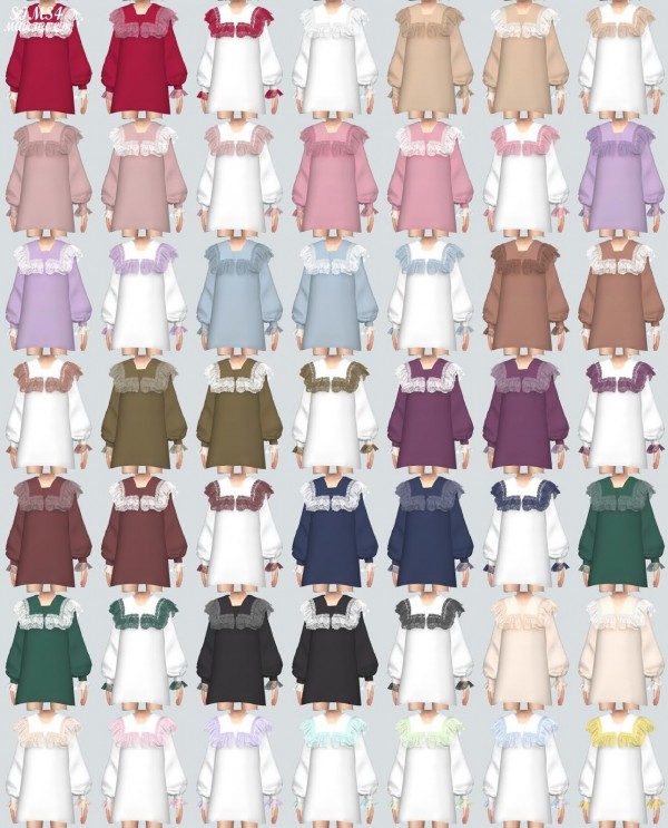  SIMS4 Marigold: Child Lovely Frill Lace Blouse Mini Dress