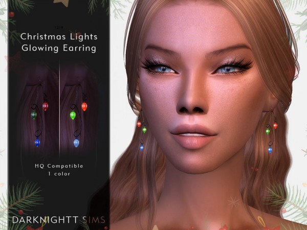  The Sims Resource: Christmas Lights Glowing Earrings by DarkNighTt