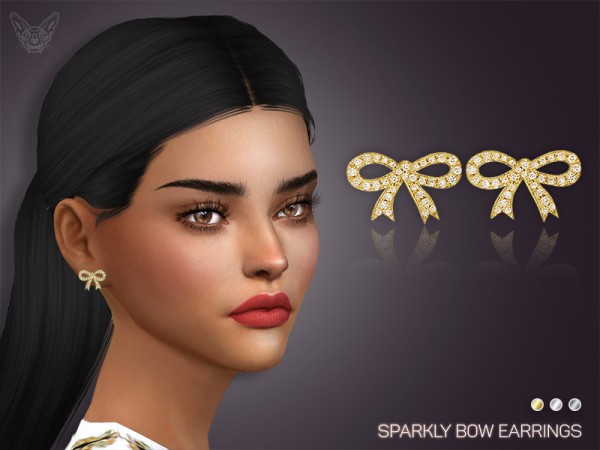 The Sims Resource: Sparkly Bow Earrings by feyona