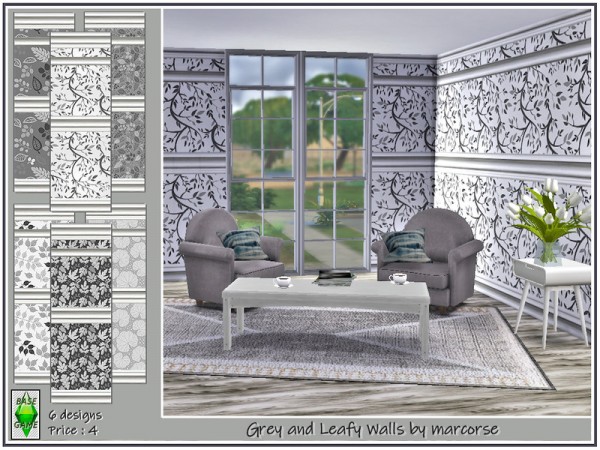  The Sims Resource: Grey and Leafy Walls by marcorse