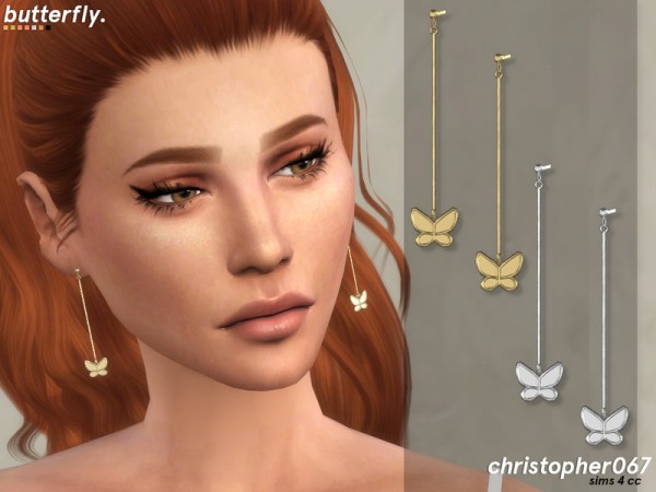  The Sims Resource: Butterfly Earrings by Christopher067