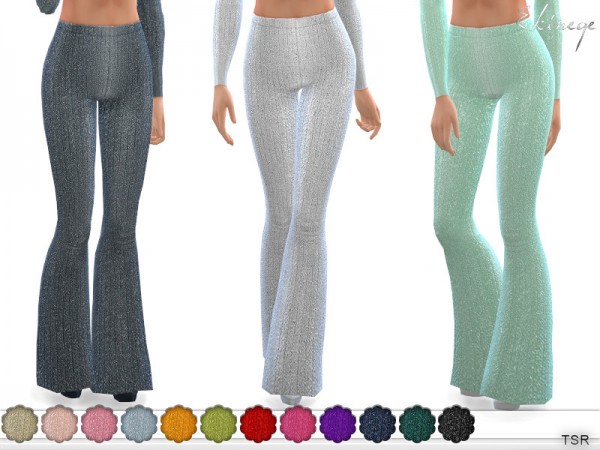  The Sims Resource: Metallic Rib Knit Flare Pants by ekinege