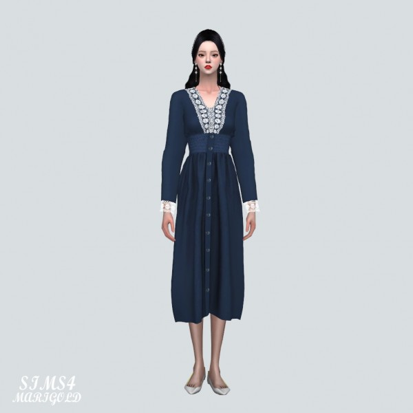  SIMS4 Marigold: Lily Lace Point Midi Dress