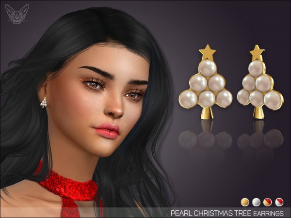  The Sims Resource: Pearl Christmas Tree Earrings by feyona