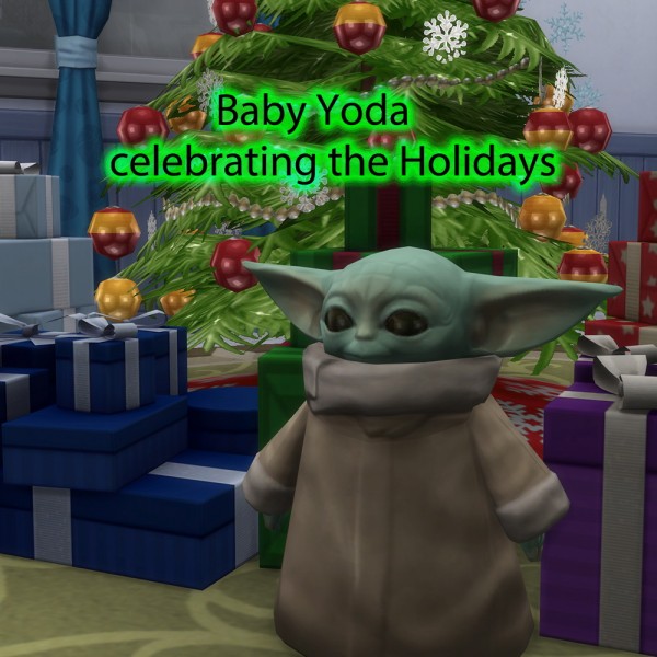  Mod The Sims: Baby Yoda celebrating the Holidays    Wall Painting by burnedparadise