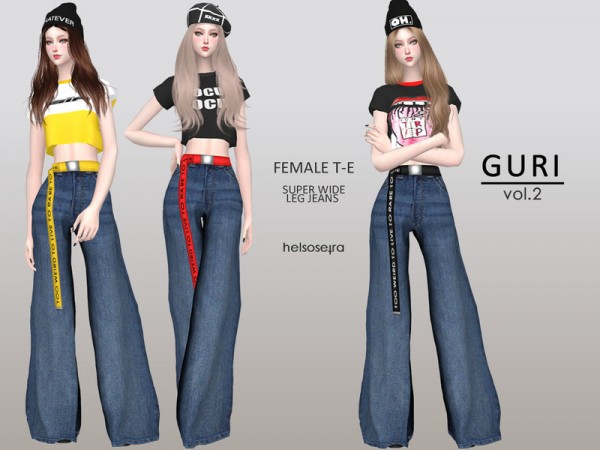  The Sims Resource: GURI   Wide leg jeans by Helsoseira