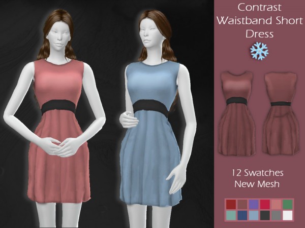  The Sims Resource: Contrast Waistband Short Dress by Lisaminicatsims