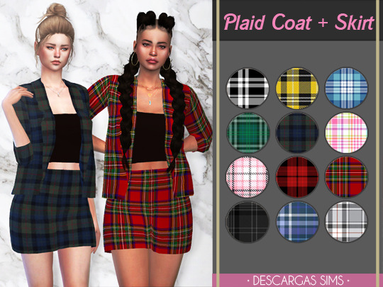  Descargas Sims: Plaid Coat and Skirt