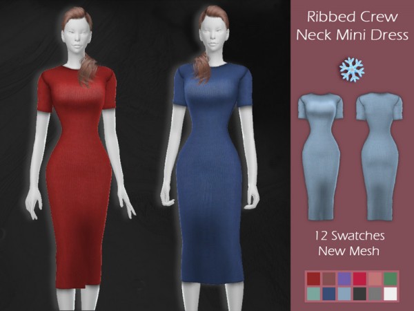  The Sims Resource: Ribbed Crew Neck Mini Dress by Lisaminicatsims