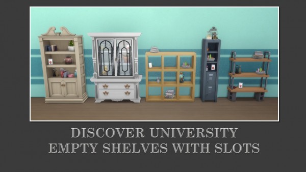  Mod The Sims: Empty Discover University Bookshelves with Slots by Teknikah