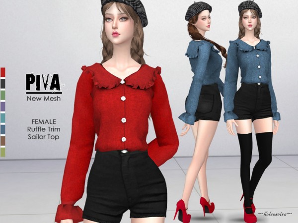  The Sims Resource: PIVA   Ruffle trim top by Helsoseira