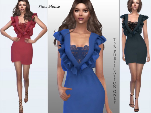 The Sims Resource: Short dress of ruches on shoulders by Sims House