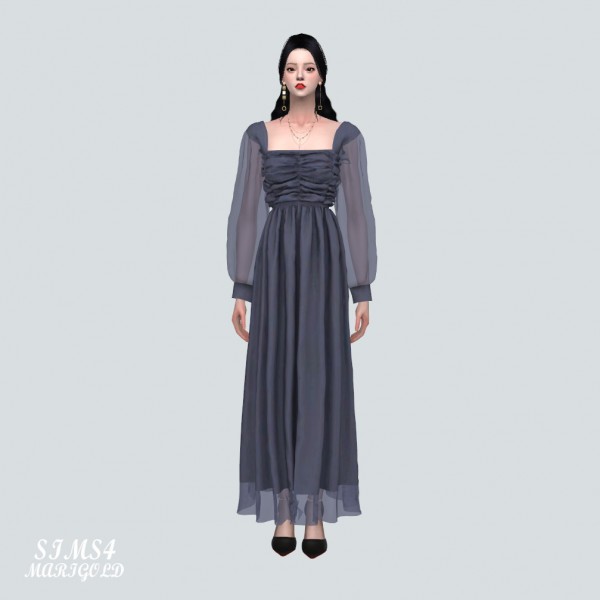  SIMS4 Marigold: Shirring Flare Long Dress