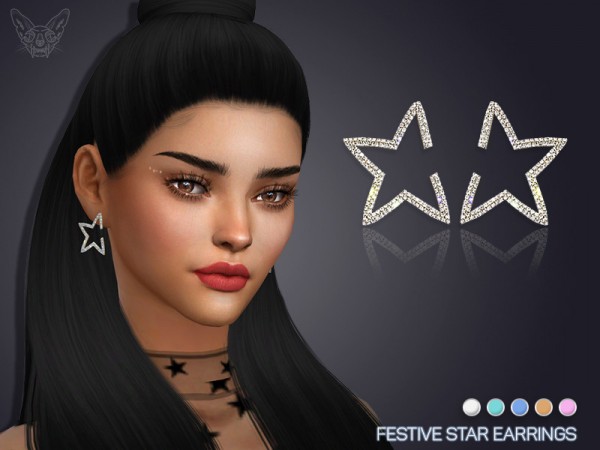  The Sims Resource: Festive Star Earrings by feyona