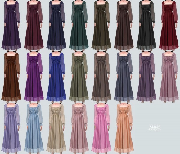  SIMS4 Marigold: Shirring Flare Long Dress