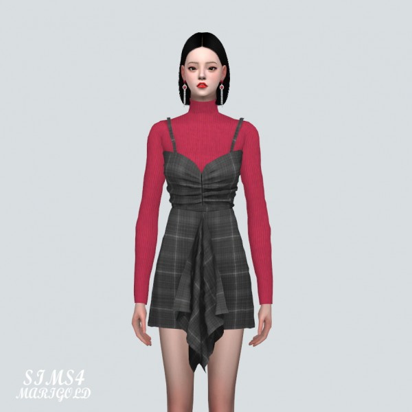  SIMS4 Marigold: Shirring Ruffle Mini Dress With Turtle Neck