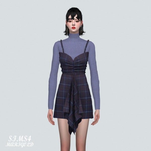  SIMS4 Marigold: Shirring Ruffle Mini Dress With Turtle Neck