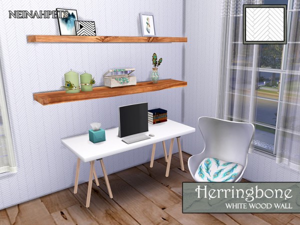  The Sims Resource: Herringbone White Wood Wall by neinahpets