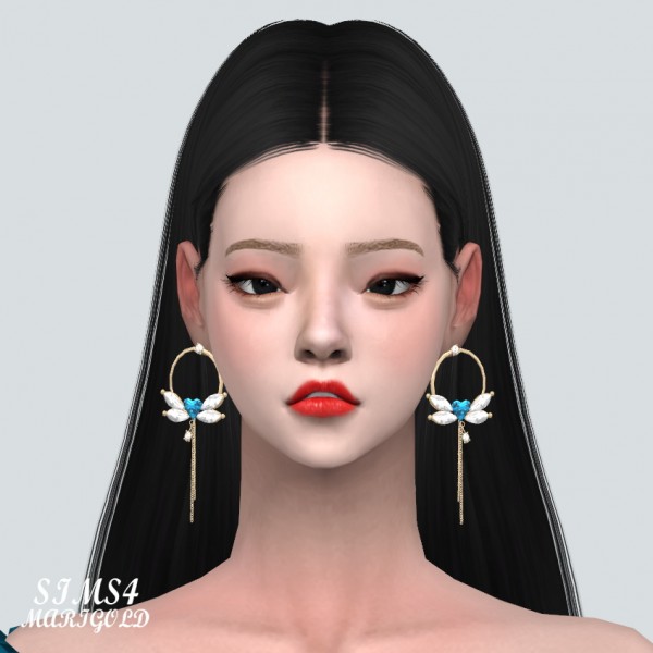  SIMS4 Marigold: Big Heart Wing Chain Earrings