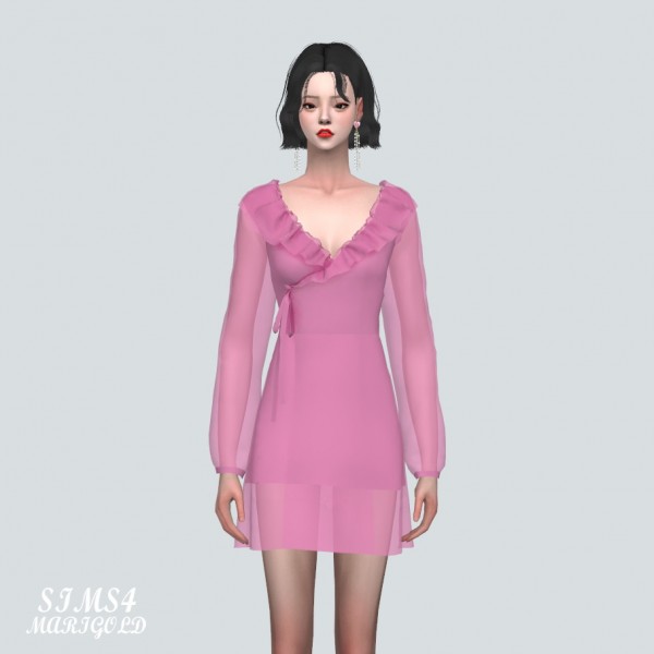  SIMS4 Marigold: Chiffon Frill Wrap Mini Dress