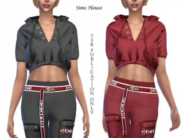  The Sims Resource: Satin crop top with a hood by Sims House