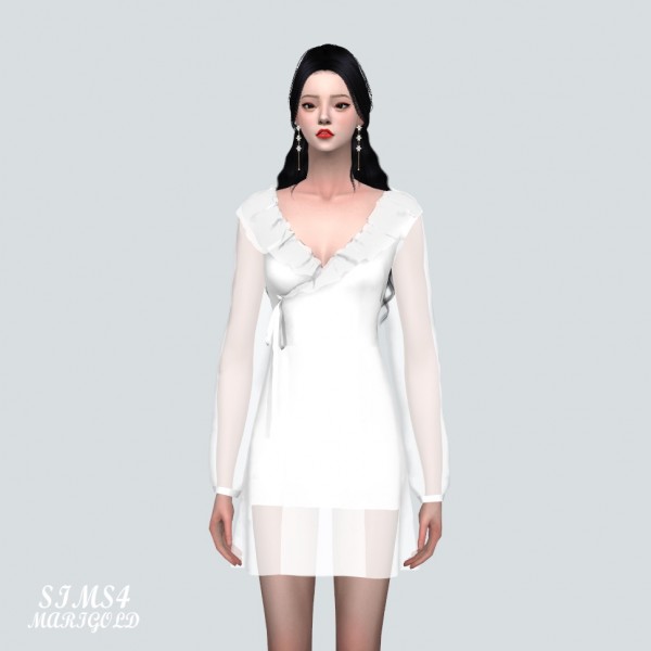  SIMS4 Marigold: Chiffon Frill Wrap Mini Dress