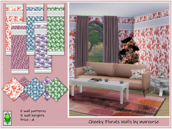  The Sims Resource: Cheeky Florals Walls by marcorse