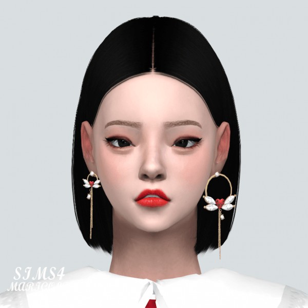  SIMS4 Marigold: Unbalance Heart Wing Chain Earring