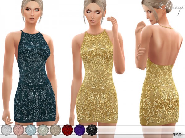  The Sims Resource: Halter Neck Beaded Dress by ekinege