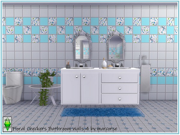  The Sims Resource: Floral Checkers Bathroom Walls by marcorse