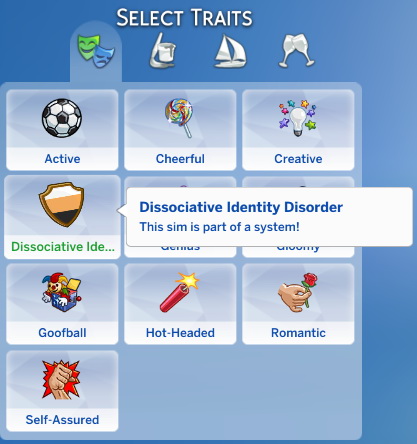  Mod The Sims: Dissociative Identity Disorder Trait by DirkWasAlwaysHere
